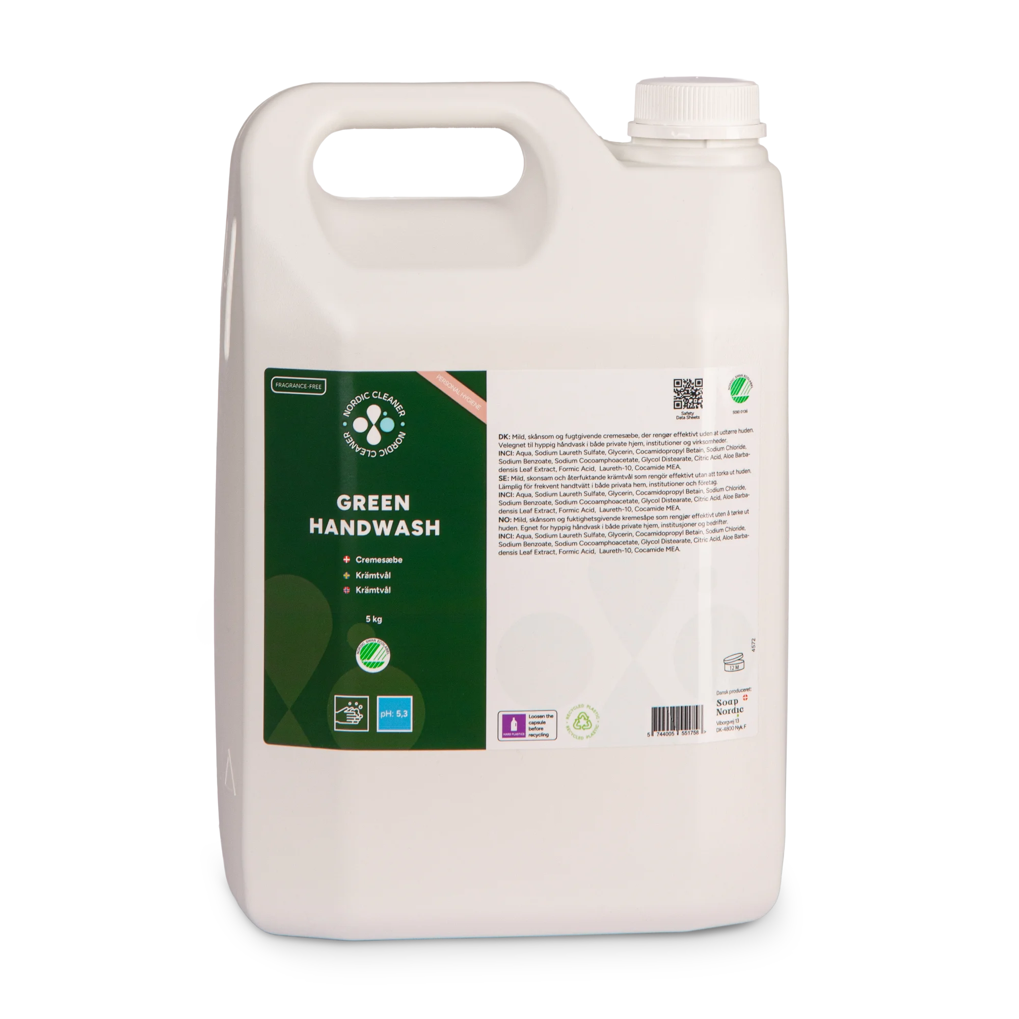 Green Handwash - Cremesæbe uden parfume 3x5 L